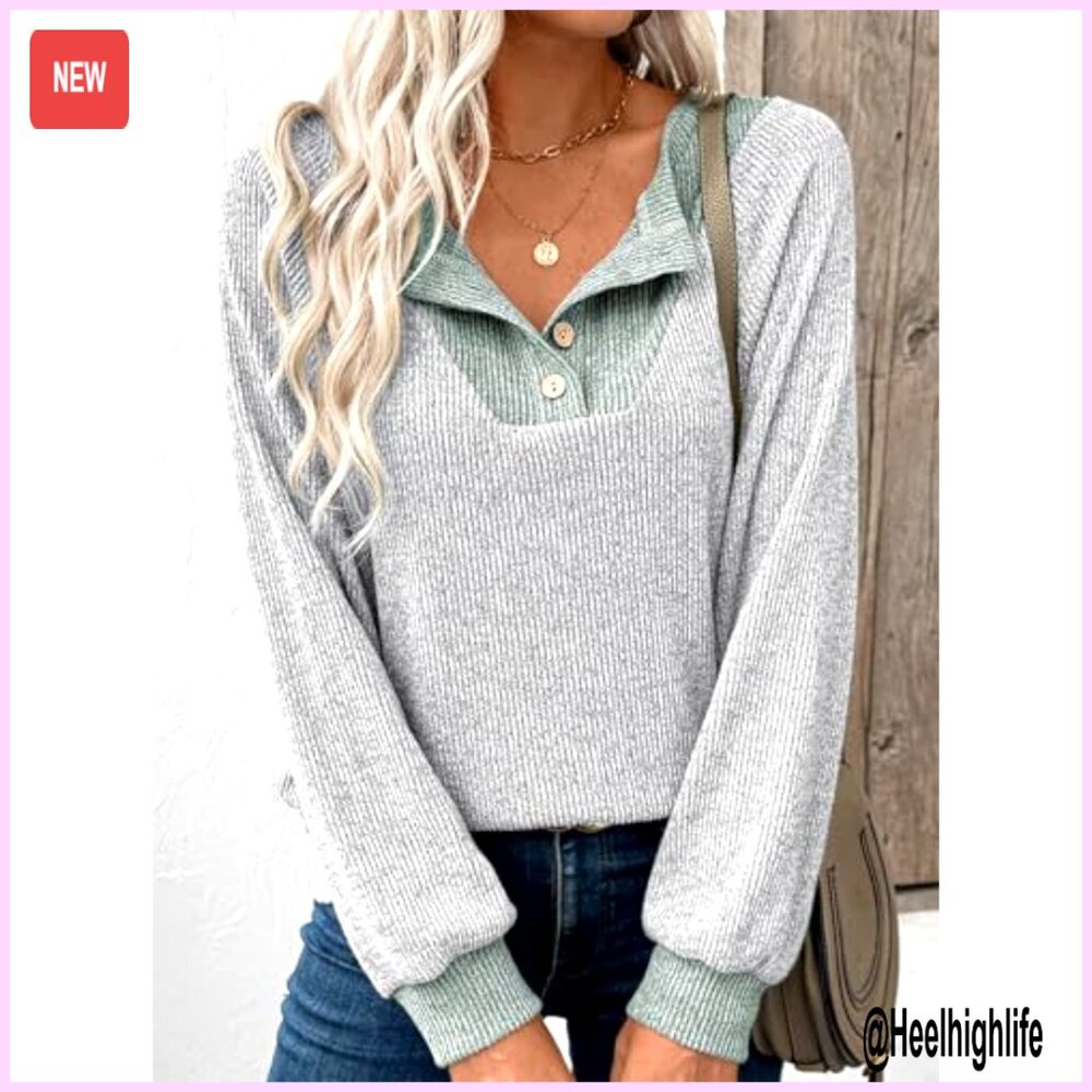 Long Sleeve Patchwork Pullover Sweatshirt, Oversi… - image 2